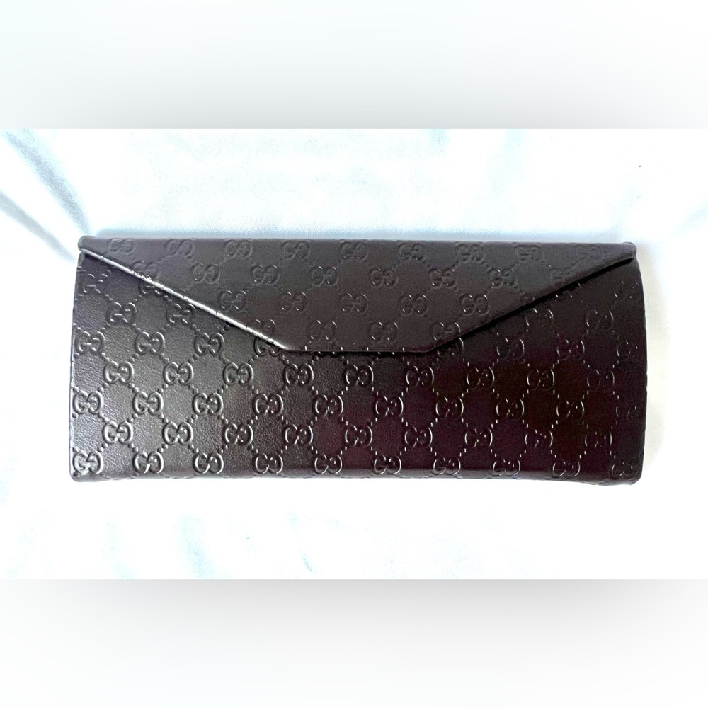 Gucci Monogram Logo Leather Case Brown Eyeglasses Sunglasses Travel